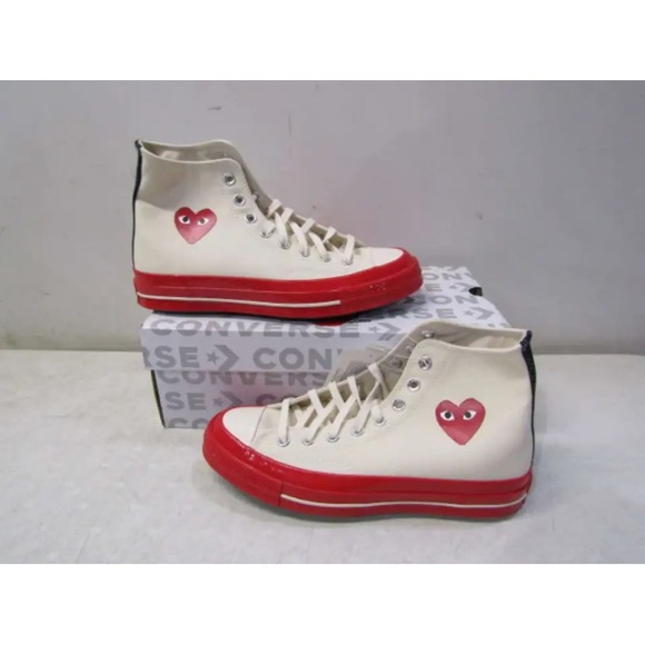 NWT Comme des Garcons PLAY Converse Chuck 70 CDG Hi Sneakers Pristine/Red/Egret - Picture 7 of 13